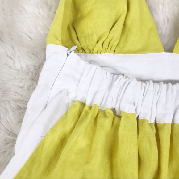 FANM MON Yamile 100% Linen Halter‎ Midi Dress Floral Embroidered Yellow XL New - Picture 11 of 14